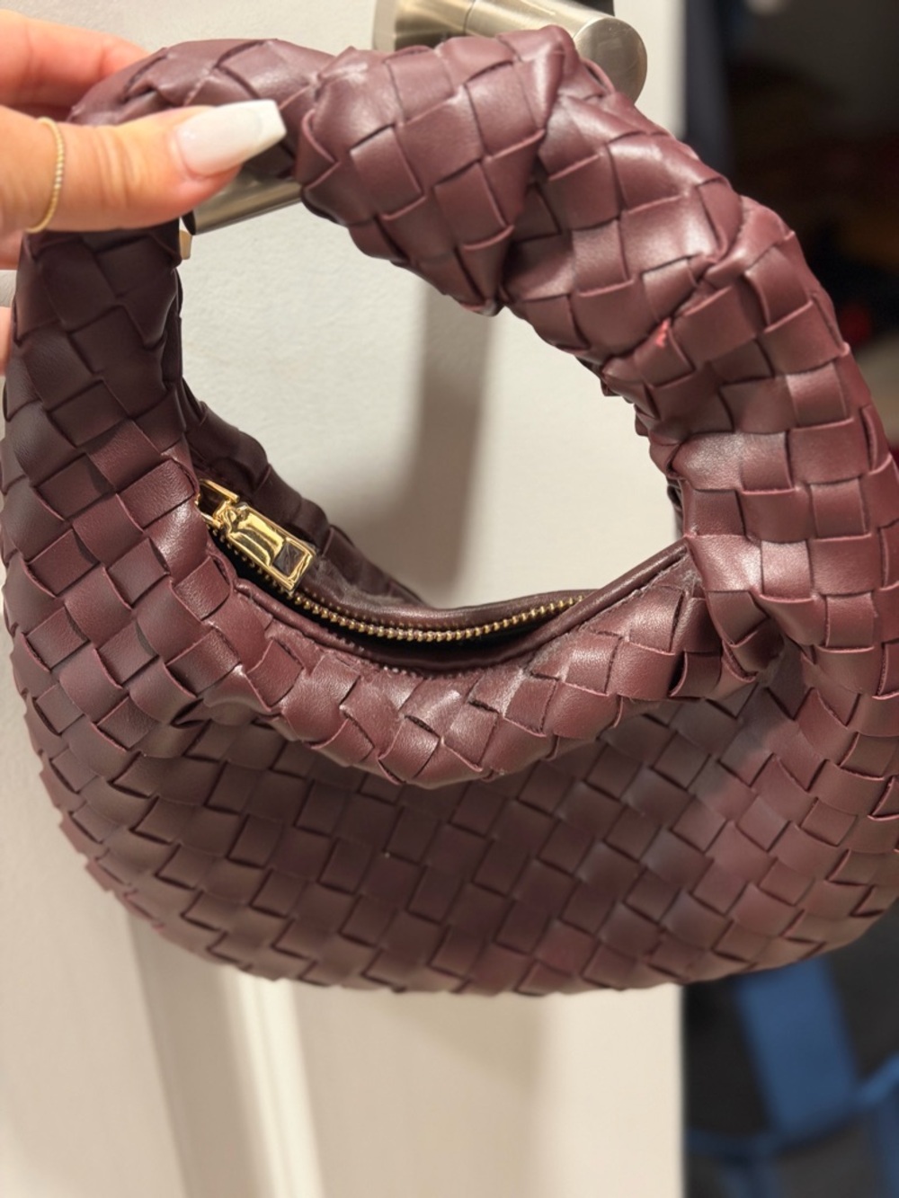 Braided Hobo Shoulder Bag in Plum